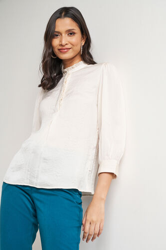 Cream Solid Curved Top, Cream, image 3